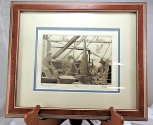 Framed and Matted David Hunter "Mending Nets" Etching 12/100 Signed 13.5"x11.5" - Picture 1 of 9