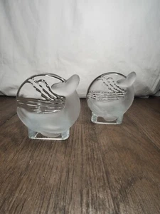 Partylite Whale Tea Candle Holders. Set Of 2. Frosted & Clear Glass - Picture 1 of 6