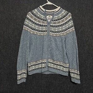 Tiara International Fair Isle Full Zip Cardigan Sweater Blue White Nordic Alpine - Picture 1 of 9