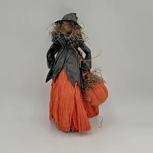 Primitive Krepp Papier Halloween Hexe Puppe mit Kürbis Volkskunst 12 Zoll - Bild 1 von 5