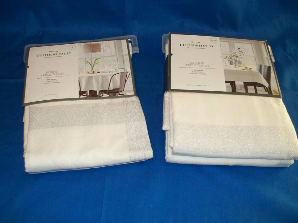 Threshold Tablecloth Silver metallic winter Christmas holiday plaid round oblong - Image 1 of 1