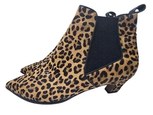 jo mercer della leather ankle boots leopard print pony hair pull on size 40 9.5 - Picture 1 of 21