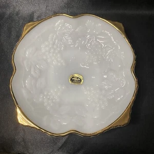 Vintage Serving Dish Fire King Anchor Hocking Grape and Leaf Milk Glass Footed - Picture 1 of 12