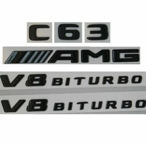 Gloss Black Letters C63 AMG V8 BITURBO Trunk Fender Emblems for Mercedes Benz - Picture 1 of 3