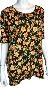 LuLaRoe Womens Tee Irma Tunic T-Shirt Black Orange Floral Short Sleeve Top Sz XS - Picture 1 of 11