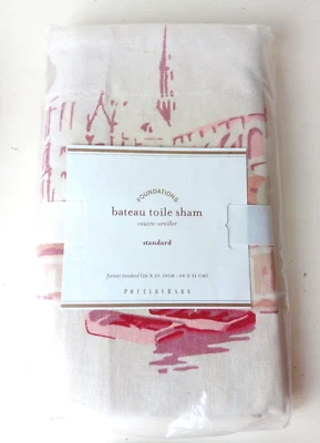Travesseiro padrão Pottery Barn Sham Bateau Toile asiático creme mistura de linho vermelho - Imagem 1 de 4