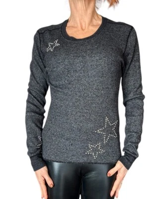 女士 MONROW THERMAL WAFFLE 针织灰色星星装饰上衣长袖小号 — 第 1/4 张图片