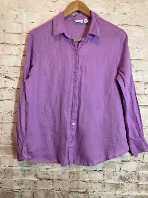 Kim Rogers Linen Top Womens Petite Medium Lavender Purple Button Up Beachy - Image 1 of 4