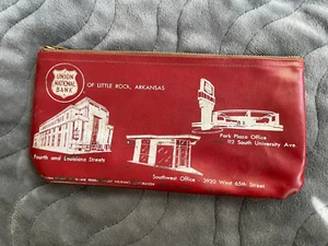 Vintage Union National Bank of Little Rock Arkansas Red Zippered Money Bag - Picture 1 of 5