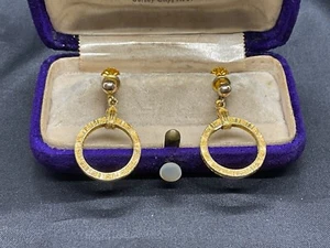 SALE ! Estate Vintage 14k Yellow Gold Dangle Circle Hoop Earrings Screwback - Picture 1 of 9
