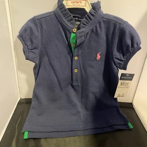 Polo Ralph Lauren Girl Toddler 3T Polo Shirt Navy Pink New With Tag Ruffle Neck - Picture 1 of 9