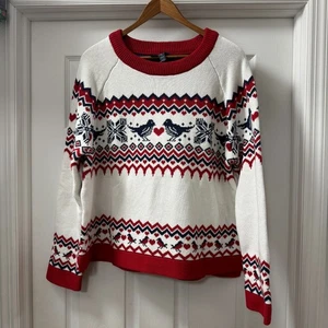 Modcloth Golden Day Raglan 100% Cotton Sweater Buttercream NWT bird fair isle XL - Picture 1 of 11
