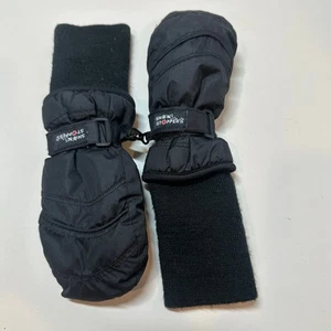 Snow Stoppers Black Mittens Knit Cuffs Kids M Medium - Picture 1 of 7