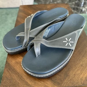 Clarks Ring Toe Flip Flops Leather Upper Blue Women’s Size 7M - Picture 1 of 6