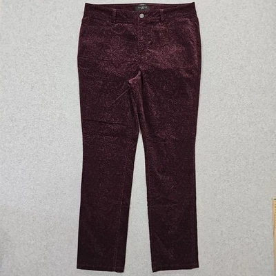 Talbots Pants Womens Heritage Velour Floral Print Straight Sz 12 Petite Dark Red - Image 1 of 4