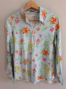 Top manga larga con detalle de malla de secado rápido 1/2 estampado floral a rayas Ibkul M - Imagen 1 de 4