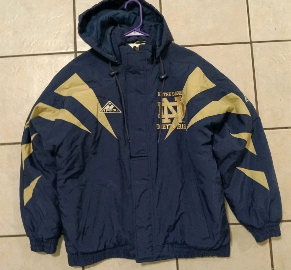 M -Vintage Apex One Notre Dame Puffer Jacket Fighting Irish Hooded Pullover Mens - Image 1 of 4