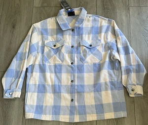 NWT HFX Blue Plaid Flannel Ladies Shirt Jacket Snap Front Shacket Size Large - Picture 1 of 6
