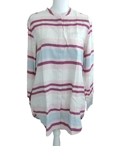 Lands End Striped Flannel A-Line 100% Cotton Buttoned Tunic Top Size Large NWT - Picture 1 of 11