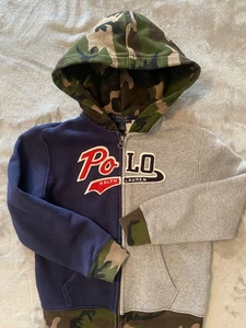 Polo Ralph Lauren Hoodie Boys 7 Camouflage Full Zip Camo Sweatshirt Pullover - Picture 1 of 14