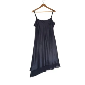 Vintage Sunny Leigh schwarz Seide Slip Schräg Midikleid assymetrisch Gr. 14 Y2K Fee - Bild 1 von 8