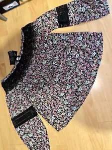 BNWT New Look BLACK Rose GLAM Sexy PINK Black LACE Off-Shoulder TOP - 14 /£23 - Picture 1 of 10