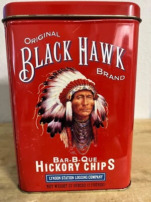 Vintage Black Hawk  Tin1988 Bar-B-Que Hickory Chip Lyndon Station Company - Image 1 of 4