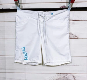 Hurley Womens Juniors Shorts Size 11 White Flat Front w/Drawstring Pockets - Picture 1 of 9