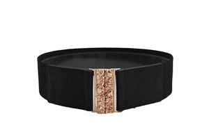 Mujer Elástico Negro Lujo Moda Cinturón Cadera Metal Dorado Calaveras Buckle S M - Imagen 1 de 24
