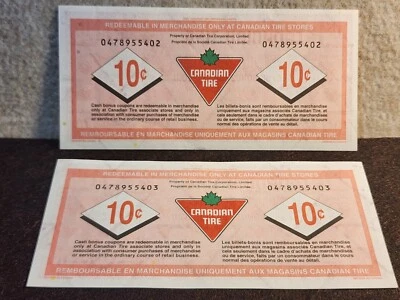 CUPÓN DE CANADIAN TIRE DE 10 CENTAVOS NÚMEROS DE SERIE CONSECUTIVOS Foto 1 de 3