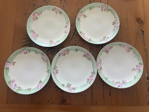 5 Hand Painted Thomas Sevres Bavaria Bread Dessert Plates 6” Pink Roses Green - Picture 1 of 6