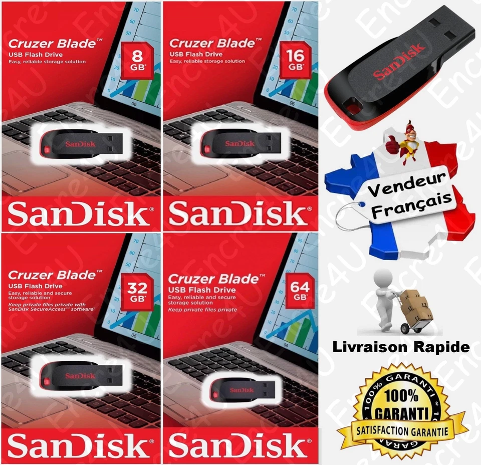 Clé USB SanDisk Cruzer Blade Transfert & Stockage des données : 8 16 32 64 Go Gb - Photo 1/1