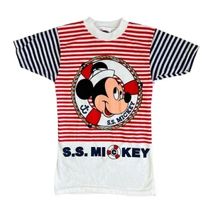Vtg NWT Deadstock SS Mickey Nautical Striped T Shirt Youth Minnie Mouse Sz M 5-6 - Picture 1 of 5