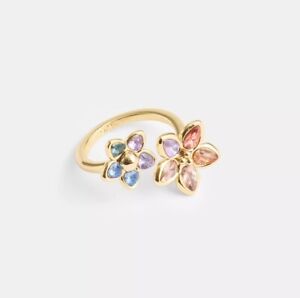 NWT Coach Wildflower Ring Sz 8 Adjustable Gold Multi CT639 $78