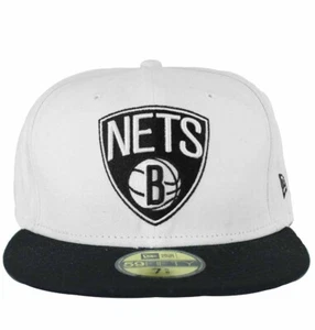 Brooklyn Netze New Era 59FIFTY Enganliegende Kappe Weiß Schwarz 100% Cotton NBA - Bild 1 von 3