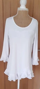 Damen Top Bluse Größe 16 weiß Rüschen Bündchen & Saum Fair Lady mit Defekt - Bild 1 von 7