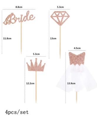 Nuevo conjunto de 4 anillos brillantes de oro rosa decoraciones magdalenas de ducha nupcial Foto 1 de 4