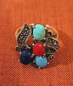 Sterling Ring mit 4 Halbedelsteinen Größe 6 - Bild 1 von 10