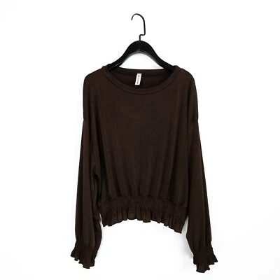 New Collection Brown Long Sleeve Boat Neck Ruffle Jersey Blouse - Size L - Image 1 of 4
