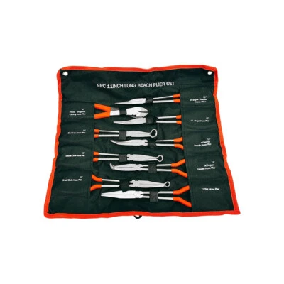 9 Pc 11" Long Nose Plier Set Long Reach Circle Bent Needle Nose Diagonal Cutter - Image 1 of 4