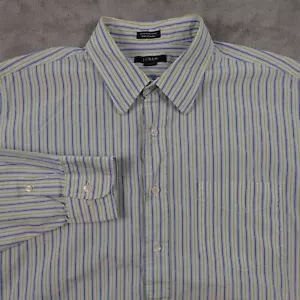 J Crew Shirt Adult Large 16-16.5 Blue Green Striped Long Sleeve 100s 2Ply Cotton - Picture 1 of 14