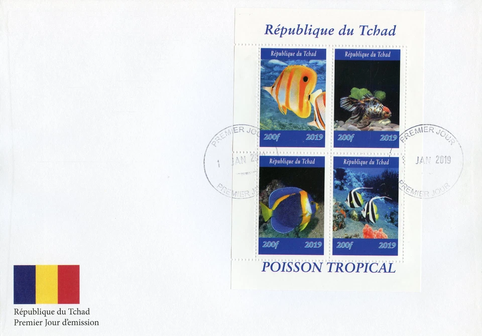 Chad 2019 FDC Tropical Fish Tang 4v M/S Cover II Poisson Fishes Marine Stamps - Image 1 of 1