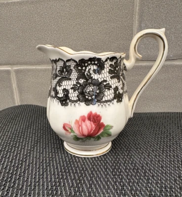 1950's ROYAL ALBERT Creamer SENORITA Pattern BLACK LACE ROSE ~ Rare - Image 1 of 4