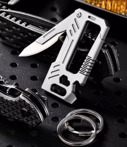 EDC Titanium Alloy Multi Tools Keychain Carabiner Opener Outdoor Folding Knife - Picture 1 of 14