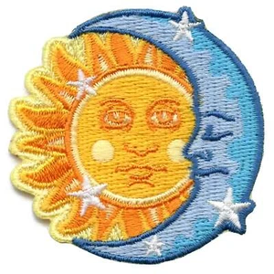 Sun And Moon With Stars Embroidered Iron On Patch - Picture 1 of 2
