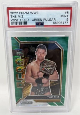 2022 Panini Prizm WWE Gold Green Pulsar Refractor The Miz #5 Numbered /25 PSA 9 - Image 1 of 2