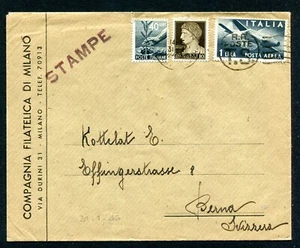 b. stampe da MILANO del 1949 aff. pa l.1+dem. c.40+c.10 luog. per la SVIZZERA - Imagen 1 de 3