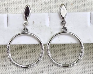 Vintage Trifari Textured Silver Tone Dangle Hoop Pierced Earrings 1-5/8" - Picture 1 of 7