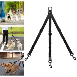 Triple 3 Way Dog Leash for 3 Dog Walking Elastic Bungee Coupler Nylon Lead Black - Picture 1 of 12