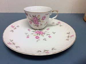 Vintage Lefton Tasse & Snackteller handbemalt Porzellan Moosrose 3171 nicht mehr produziert! - Bild 1 von 6